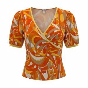 Kay Celine Retro Psychedelic Print Sequin Trim Wrap Top Size Large